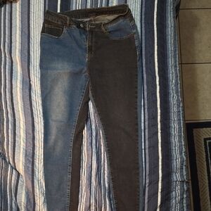 SHEIN Women's Two-Tone Skinny Jeans - Blue & Black